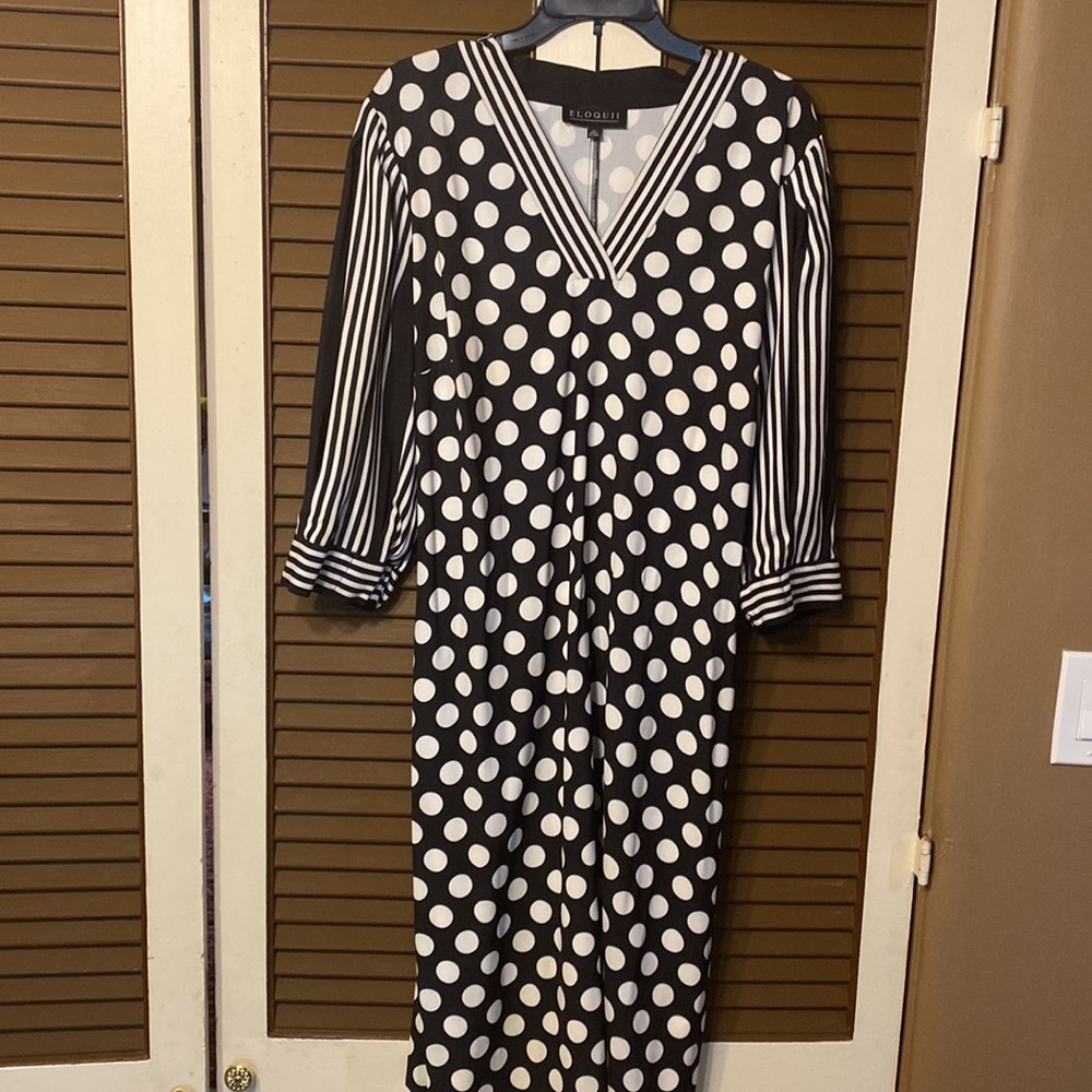 Black and white polka dot and stripe dress